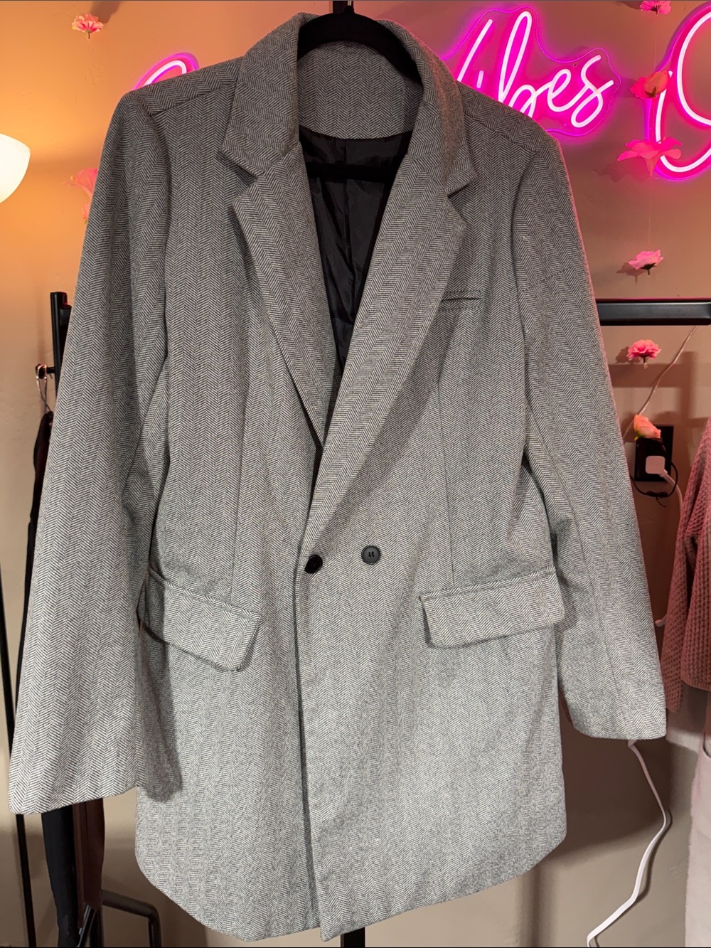 Tailored Gray Double-Breasted Cotton Blazer Jacket